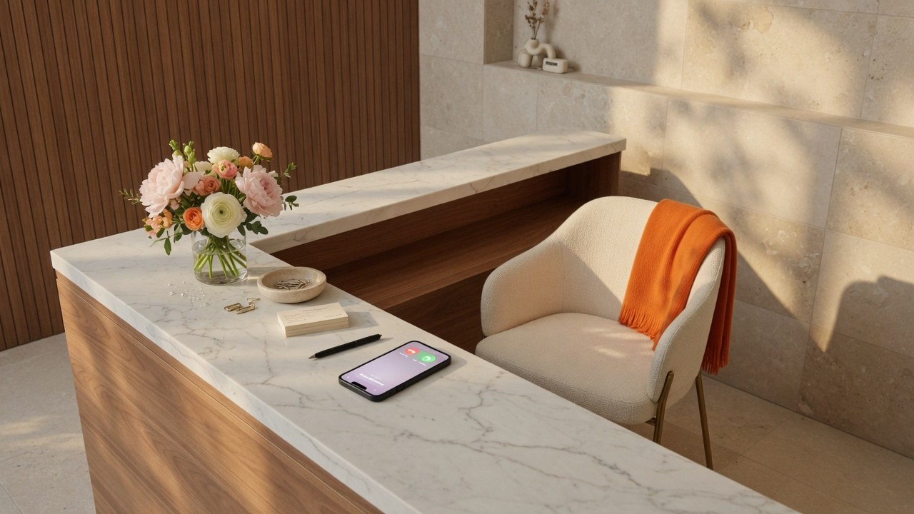 Med spa front desk with phone lighting up